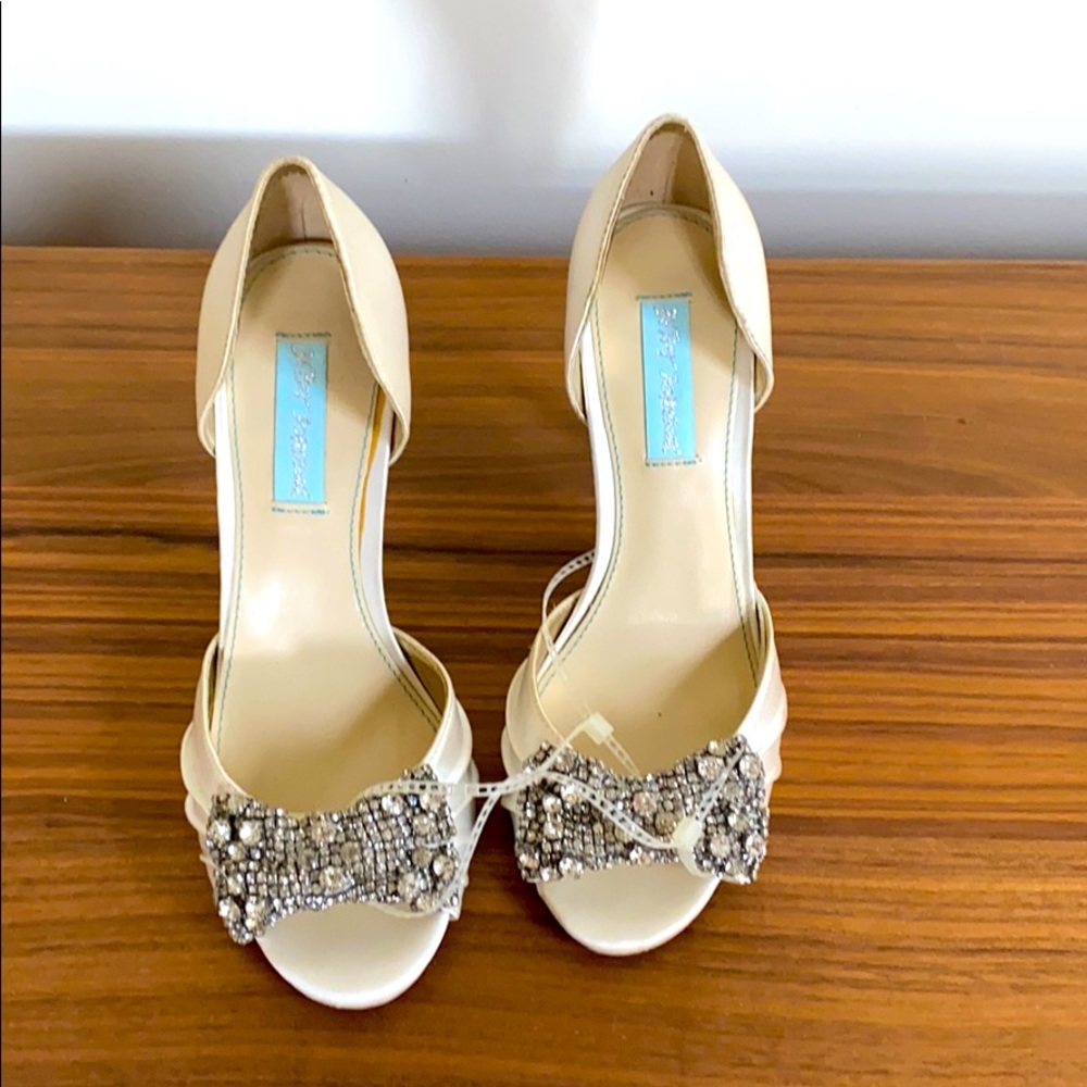 Blingy White Satin Heels